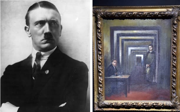 Hitler's painting is part of an exhibition on the theme of madness and is on display in the town of Salò, on the shores of Lake Garda in northern Italy 