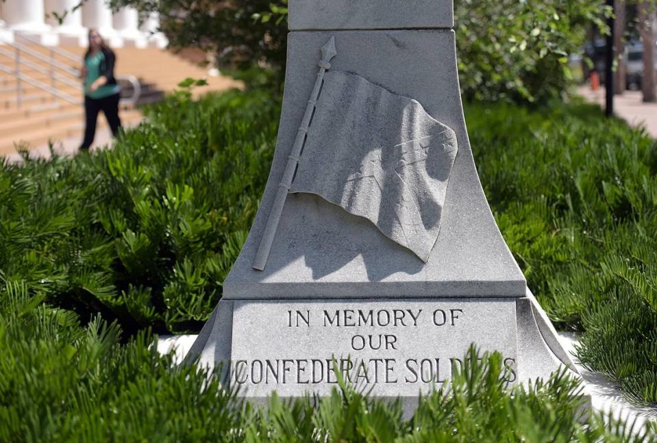 The base of the Confederate monument in downtown Bradenton.