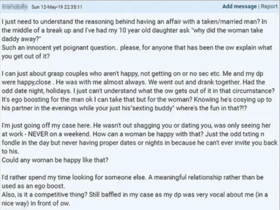 The Mumsnet user, whose username has been blurred for anonymity, shared the moving post. [Photo: Mumsnet]