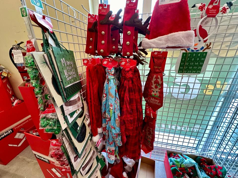 Christmas accessories at Dollar Tree.