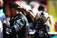 SCARPERIA, ITALY - SEPTEMBER 13: Lewis Hamilton of Great Britain and Mercedes GP prepares to drive on the grid before the F1 Grand Prix of Tuscany at Mugello Circuit on September 13, 2020 in Scarperia, Italy. (Photo by Mark Thompson/Getty Images)