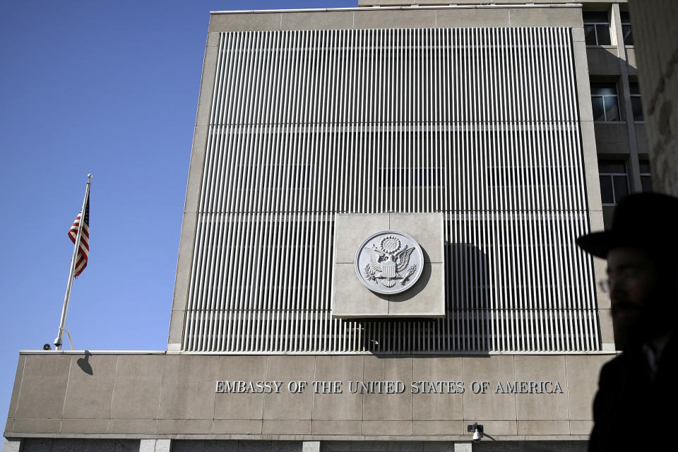 The front of the U.S. embassy in Tel Aviv on Jan. 20, 2017. (Photo: Amir Cohen/Reuters)