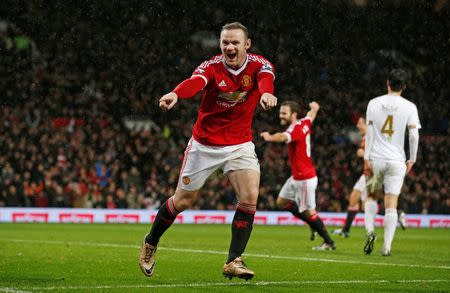 Football Soccer - Manchester United v Swansea City - Barclays Premier League - Old Trafford - 2/1/16 Wayne Rooney celebrates after scoring the second goal for Manchester United Reuters / Andrew Yates Livepic