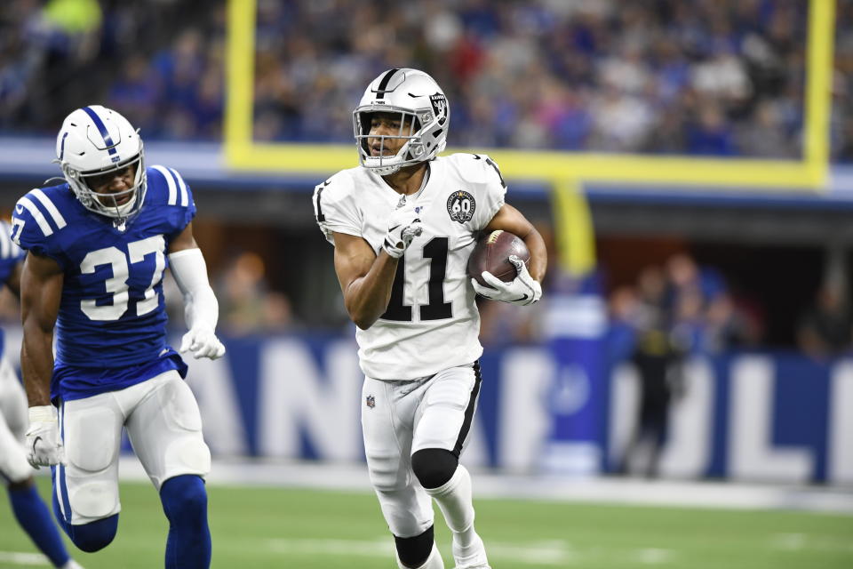 during the first half of an NFL football game in Indianapolis, Sunday, Sept. 29, 2019. (AP Photo/Doug McSchooler)