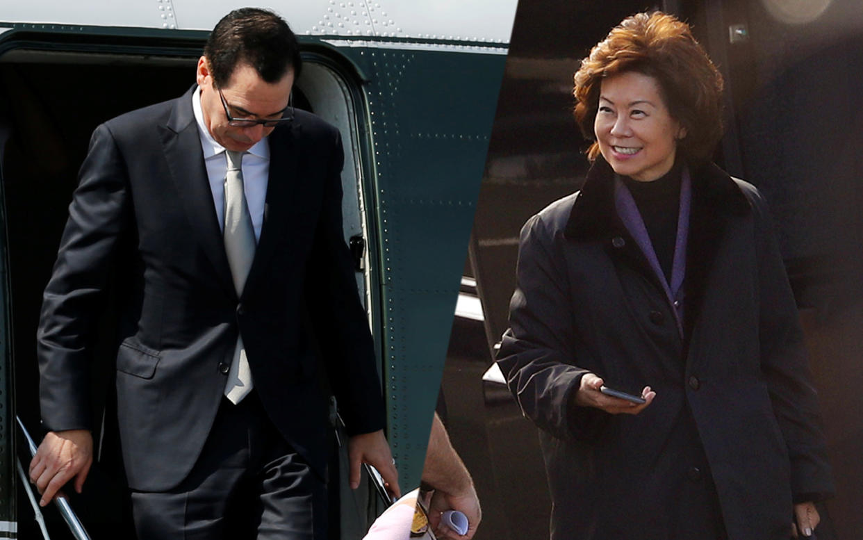 Steven Mnuchin, Elaine Chao (Photos: Jonathan Ernst/Reuters, Pablo Martinez Monsivais/AP)