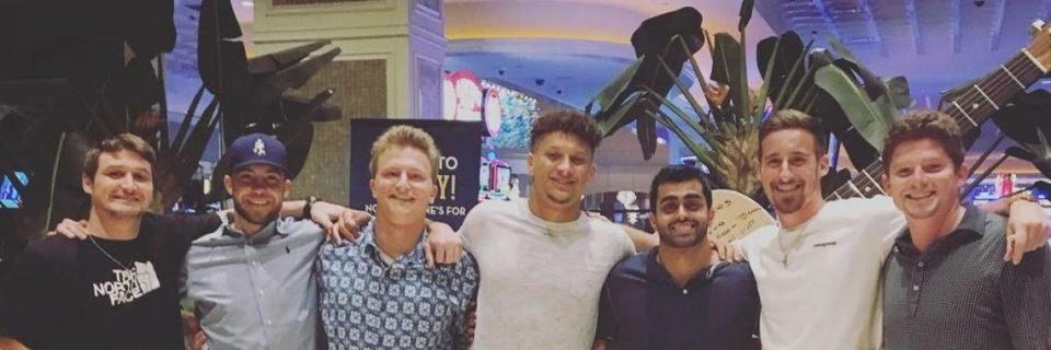 Patrick Mahomes remains best friends with guys he’s known since boyhood from Whitehouse and Tyler, Texas. They reunited for a trip to Shreveport, Louisiana. From left: Joseph Klein, Jake Parker, Pat Day, Mahomes, Tayyab Mohammad, Ryan Cheatham, Coleman Patterson.