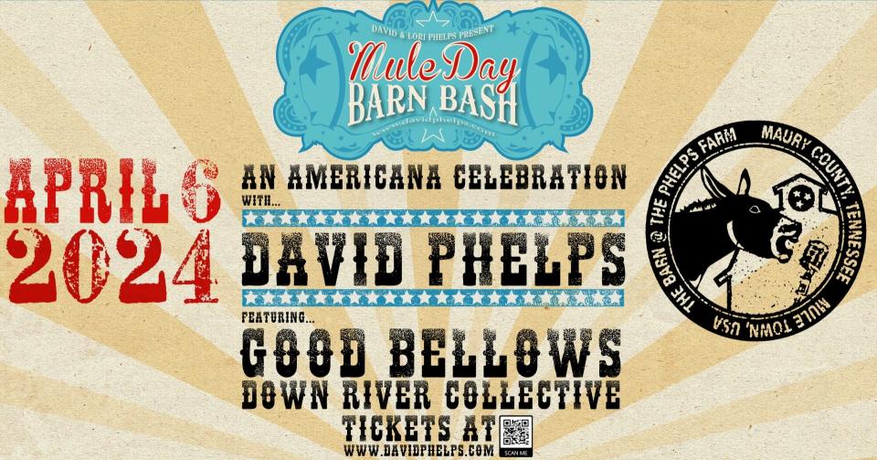 David Phelps will host a special Mule Day Barn Bash starting at 6:30 p.m. Saturday at his Culleoka farm, along with a pre-show Garden Party at 5 p.m.