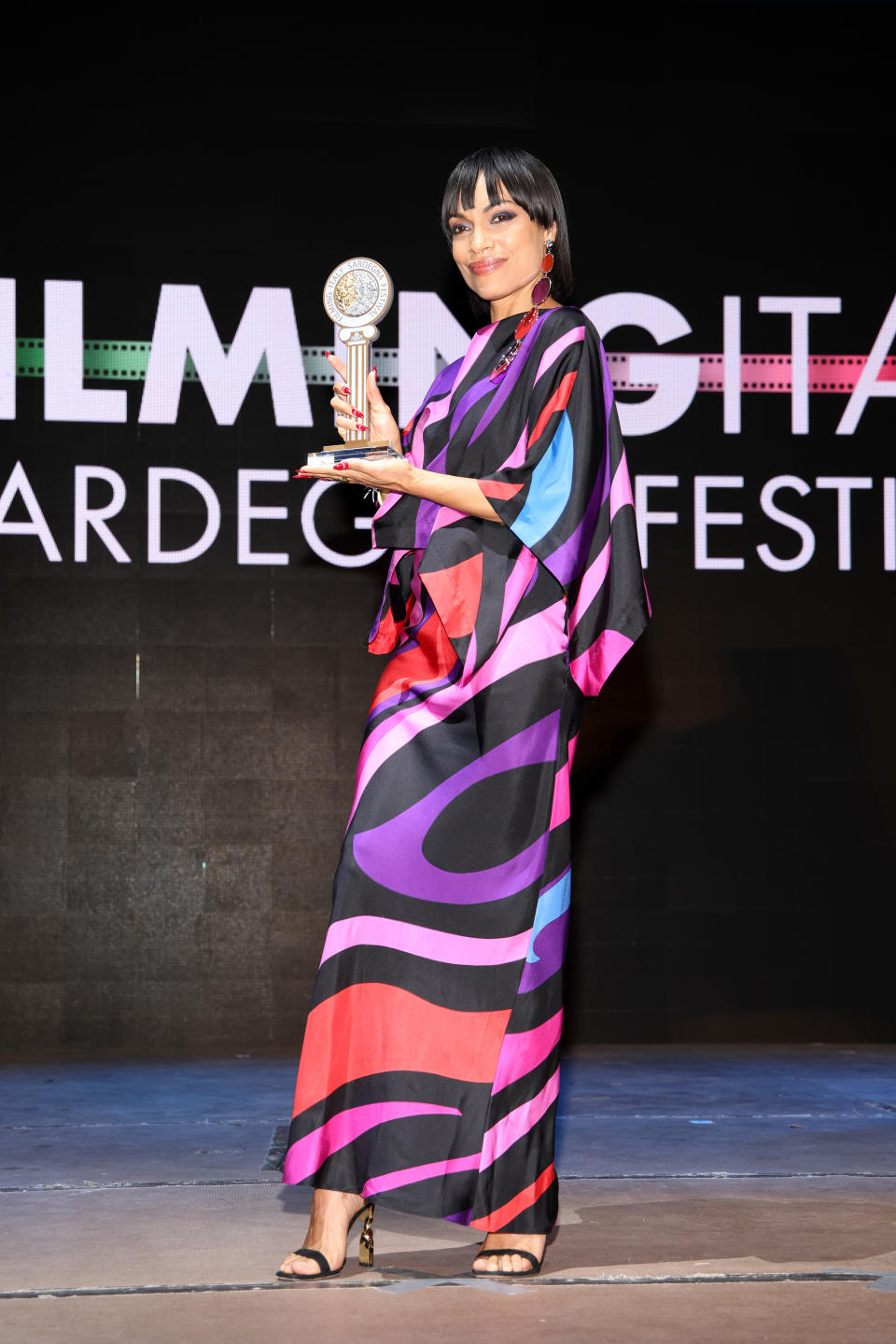 Rosario Dawson, sandal heel, Aquazzura, Filming Italy 2024, film festival, Italy, Pucci