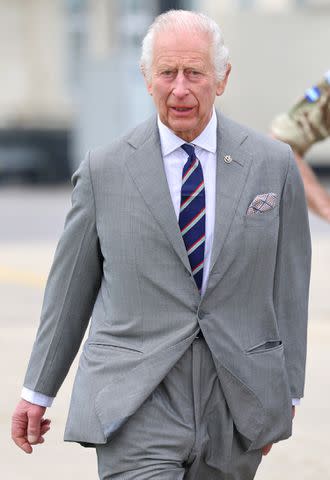 <p>Chris Jackson/Getty Images</p> King Charles at the Army Aviation Centre on May 13, 2024.