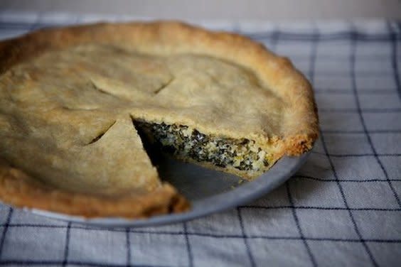 Leek and Greens Tart with Cornmeal Crust