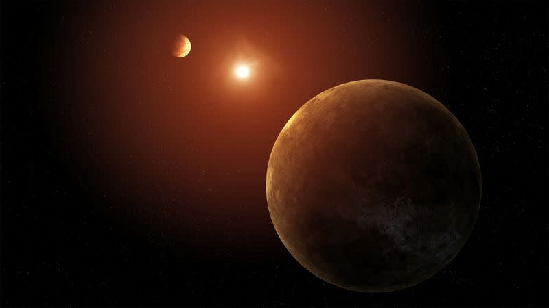 Artist's concept showing two of the seven planets discovered orbiting a sun-like star