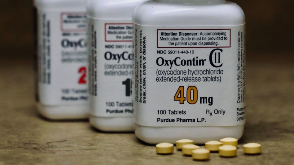 FILE PHOTO: Bottles of prescription painkiller OxyContin made by Purdue Pharma LP on a counter.