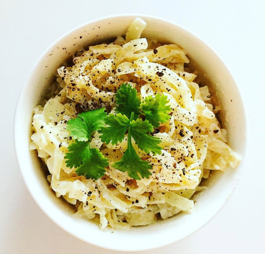 <p>Leftover pasta with onion, garlic, ricotta and lemon zest [Photo: Instagram/properlyseasoned] </p>