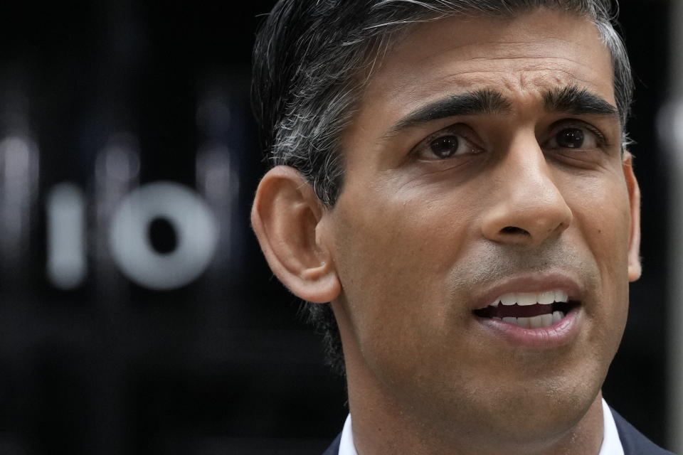 New British Prime Minister Rishi Sunak speaks at Downing Street in London, Tuesday, Oct. 25, 2022, after returning from Buckingham Palace where he was formally appointed to the post by Britain's King Charles III. This was the year war returned to Europe, and few facets of life were left untouched. Russia’s invasion of its neighbor Ukraine unleashed misery on millions of Ukrainians, shattered Europe’s sense of security, ripped up the geopolitical map and rocked the global economy. The shockwaves made life more expensive in homes across Europe, worsened a global migrant crisis and complicated the world’s response to climate change. (AP Photo/Frank Augstein)