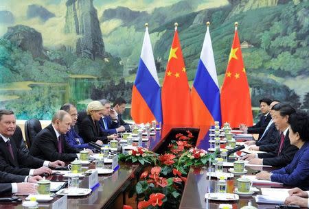 Chinese President Xi Jinping and his Russian counterpart Vladimir Putin attend a meeting in Beijing, China, June 25, 2016. Sputnik/Kremlin/Mikhail Klimentyev/via REUTERS
