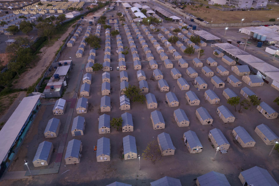 FILE - A aerial view of an NGO-run temporary shelter for migrants in Boa Vista, Roraima state, Brazil, April 8, 2023, on the border with Venezuela. (AP Photo/Matias Delacroix, File)