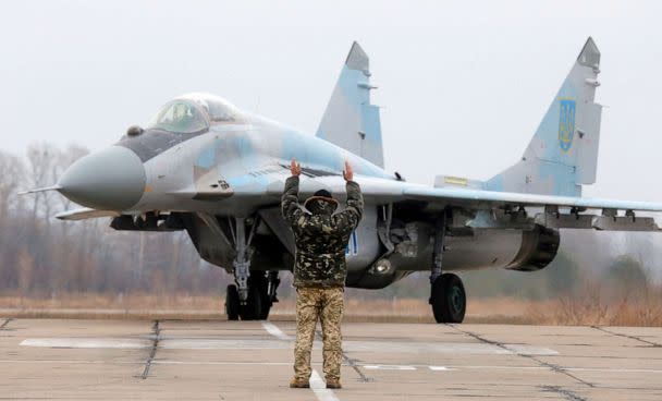 PHOTO: In this Nov. 23, 2016, file photo, a Ukrainian MIG-29 fighter jet is parked at the Vasilkov air base outside outside Kiev, Ukraine. (Efrem Lukatsky/AP, FILE)