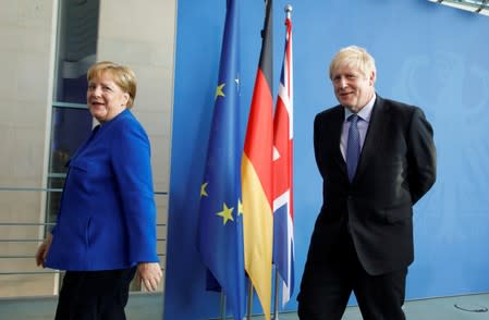 German Chancellor Merkel meets Britain's Prime Minister Johnson at the Chancellery in Berlin