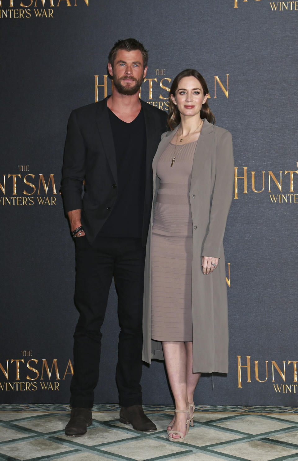 <strong>Emily Blunt in Narciso Rodriguez:</strong> This looks is reminding us a lot of Kim Kardashian West's pregnancy style and we love it. The neutral colors are so sleek and we love that she added a warm lip color to soften the look.