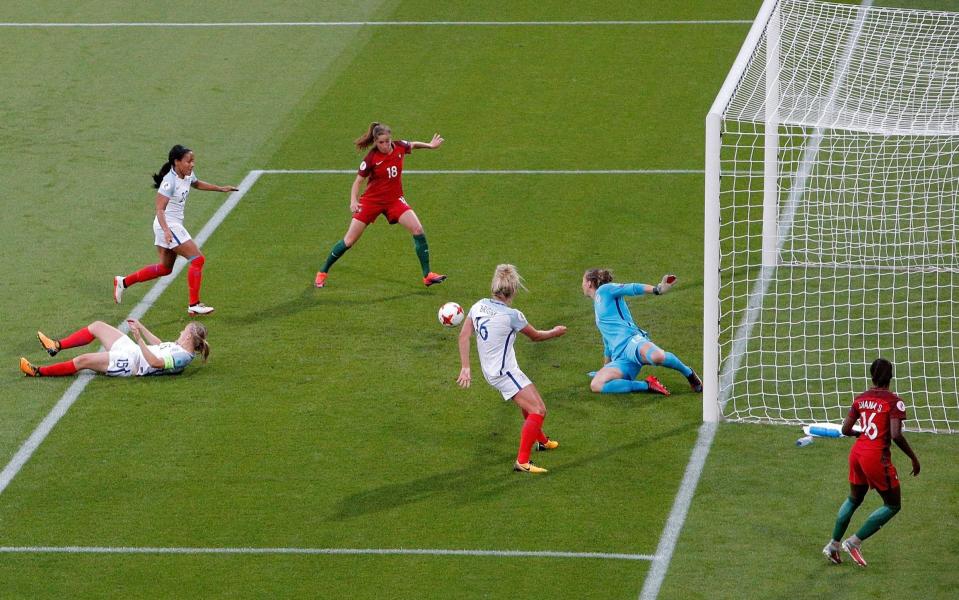 Carolina Mendes of Portugal scores her teams first goal - Credit: GETTY IMAGES