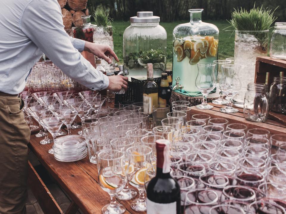 Drinks at a table with pitchers at wedding venue