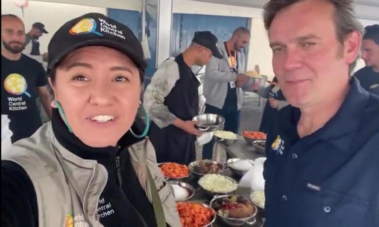 <span>Australian World Central Kitchen aid worker Zomi Frankcom (left), who was killed by an alleged Israeli airstrike in Gaza.</span><span>Photograph: World Central Kitchen/Reuters</span>