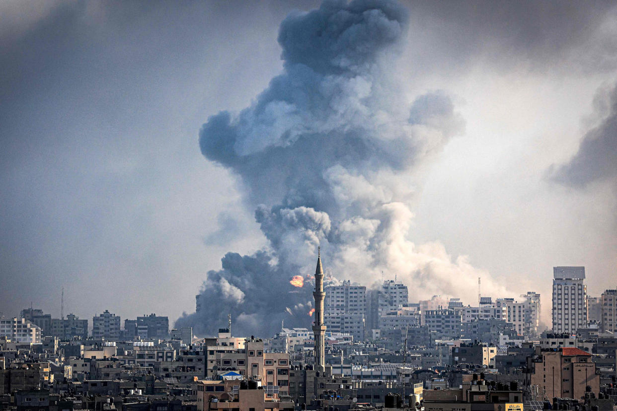 In Gaza, officials have reported more than 1,200 people killed in Israel's uninterrupted campaign of air and artillery strikes, while the UN said more than 338,000 people have been displaced.  (Ibrahim Hams / AFP - Getty Images)