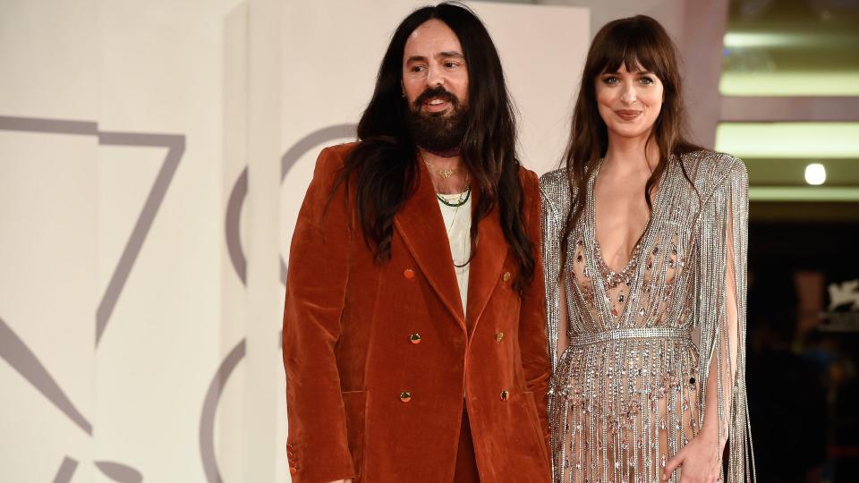 Alessandro Michele and american actress Dakota Johnson attend the Venice film festival