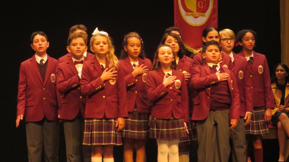 The student cast of the Mayo Performing Arts Center Performing Arts School in dress rehearsal for their spring musical "School of Rock."