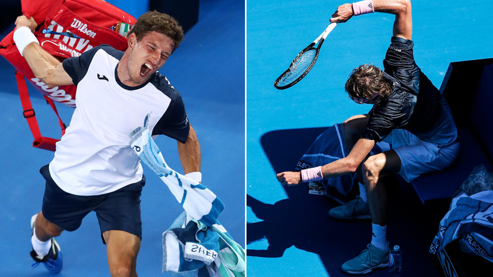 Carreno Busta and Alexander Zverev both lose the plot on Monday. Image: Getty