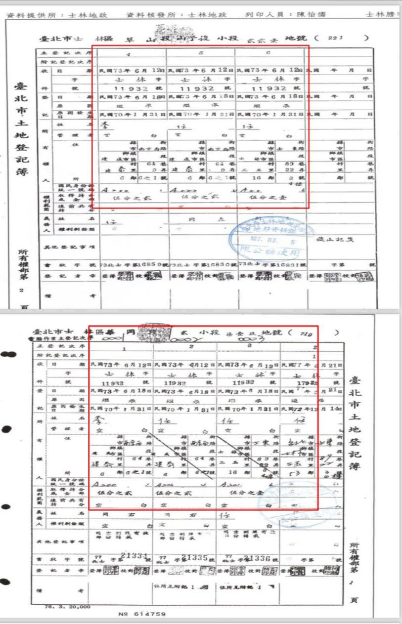 前民進黨立委段宜康卻揭露多筆土地登記資料指出，任美鈴宣稱「從頭到尾都不屬於侯友宜」等語是玩弄話術。 擷取自段宜康臉書