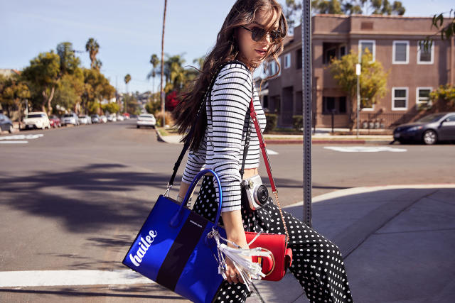 Michael kors black and white striped sale purse