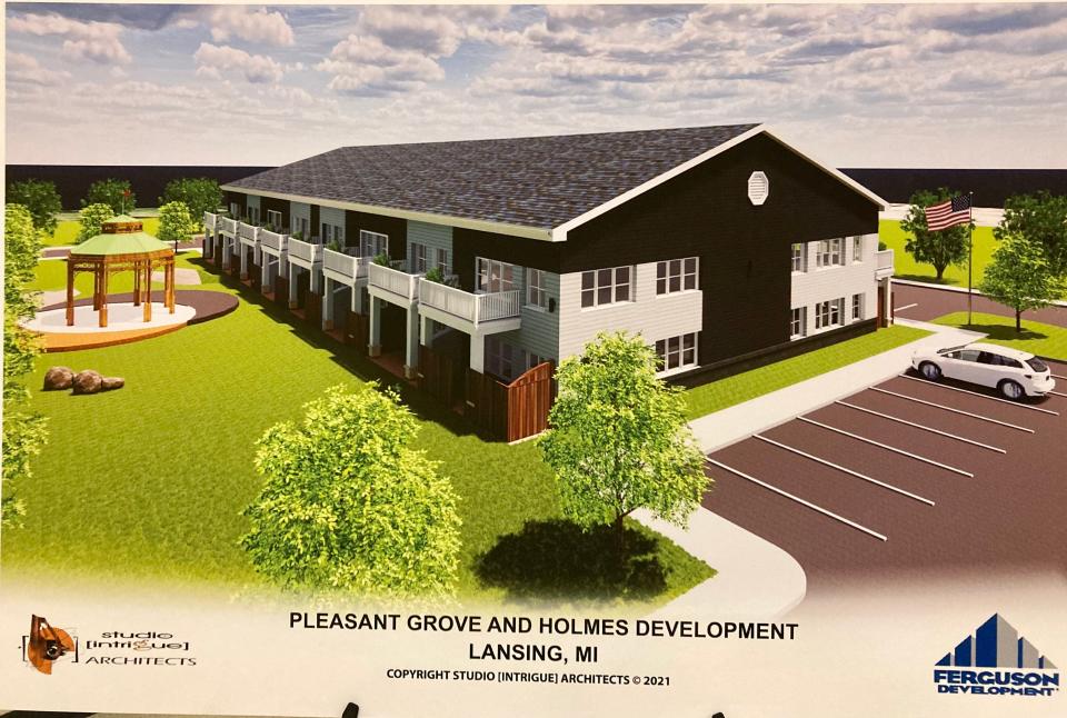 Renderings of the development project planned at the site of the former Pleasant Grove Elementary School.