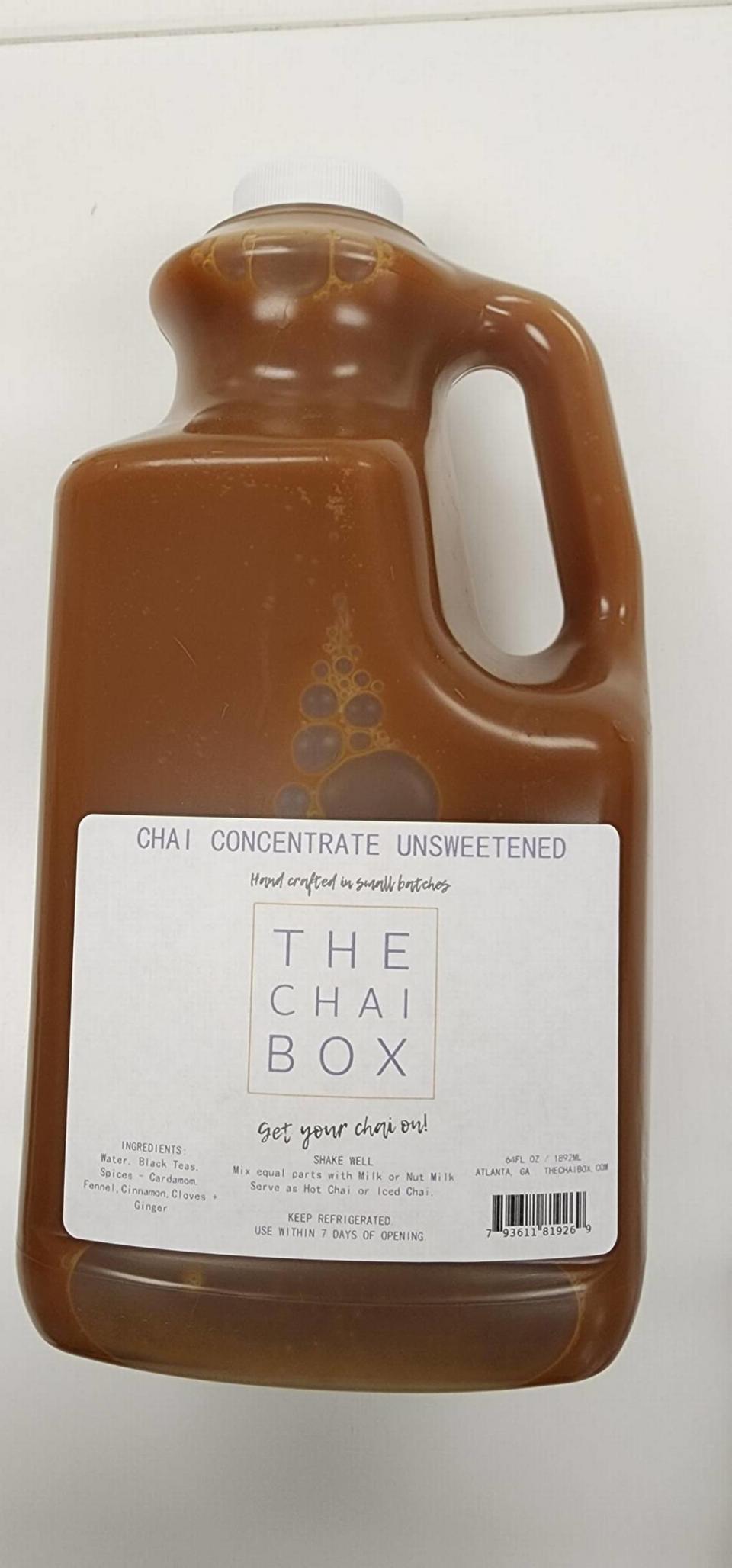 A 64-ounce bottle of Unsweetened Chai Concentrate