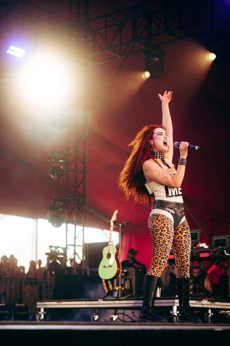 Chappell Roan performs at the Gobi tent during the Coachella Valley Music and Arts Festival on Friday, April 12, 2024, at the Empire Polo Club in Indio, Calif.