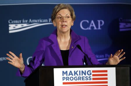 U.S. Senator Elizabeth Warren (D-MA) speaks at the Center for American Progress' 2014 Making Progress Policy Conference in Washington November 19, 2014. REUTERS/Gary Cameron