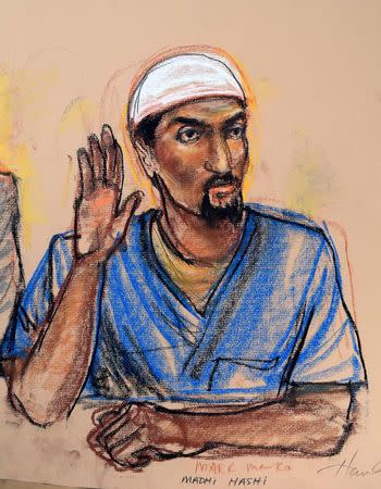 Madhi Hashi sits in Brooklyn Federal Court in New York in this courtroom sketch, May 12, 2015. REUTERS/Janet Hamlin