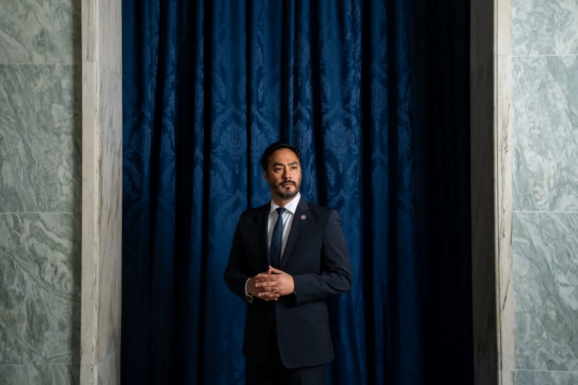 WASHINGTON, DC - MAY 13: Rep. Joaquin Castro (D-TX), poses for a portrait in the Rayburn House Office Building on Thursday, May 13, 2021. (Kent Nishimura / Los Angeles Times)