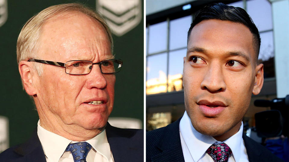 RLIF chairman and ARLC chairman Petter Beattie (pictured left) and Israel Folau (pictured right). (Getty Images)