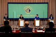 Candidates for the presidential election of the ruling Liberal Democratic Party attend a debate session held by Japan National Press Club