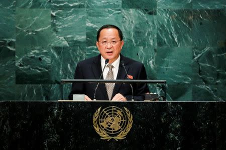 North Korean Foreign Minister Ri Yong Ho addresses the United Nations General Assembly in the Manhattan borough of New York, U.S. September 23, 2016. REUTERS/Eduardo Munoz