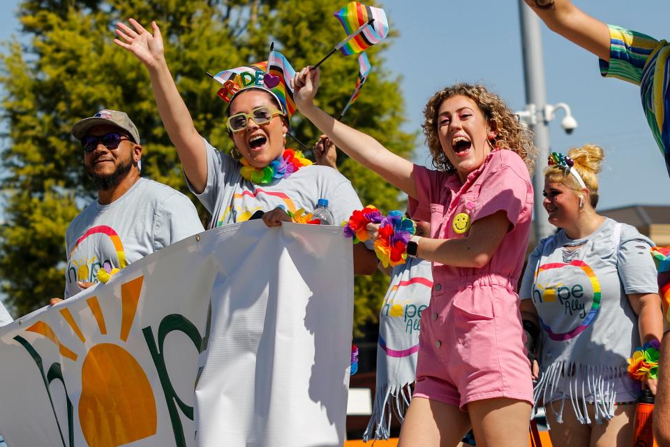 Participants walk through the second annual Pride Alliance downtown Pride Parade in 2022 near Scissortail Park.