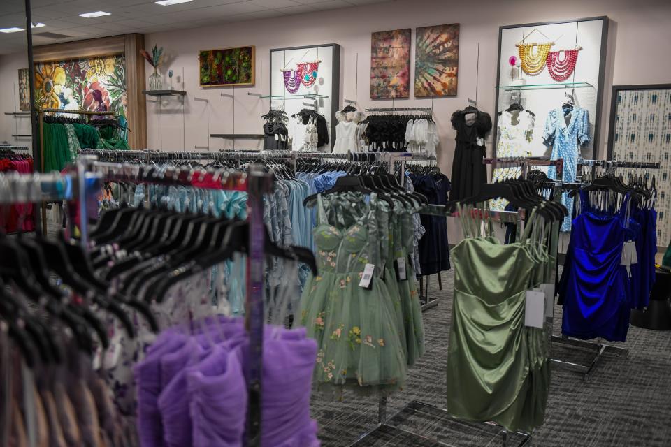 Dillard’s previews their junior clothing section to the media on Wednesday, Feb. 28, 2024 at The Empire Mall in Sioux Falls. The junior section will have a variety of dresses for the upcoming prom season.