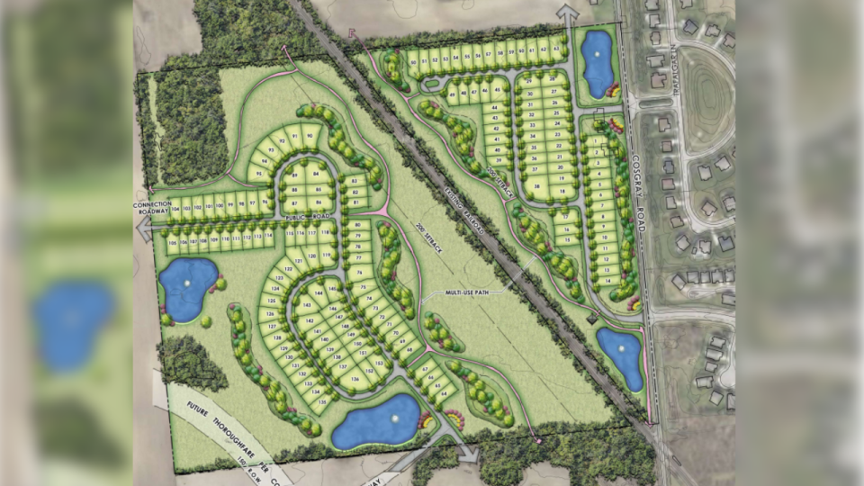 <em>The site is bisected by an existing railroad track, which the proposal says will create two distinct communities.</em> (<em>Courtesy Photo/Dublin Planning and Zoning Commission) </em>