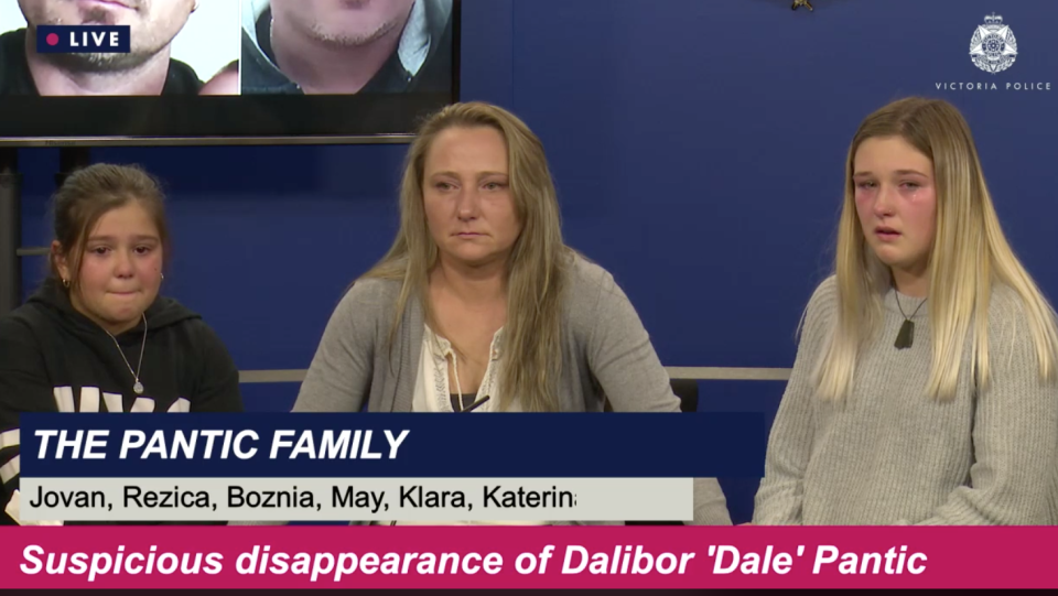Dale Pantic's family make an emotion plea for help for information. Source: Victoria Police