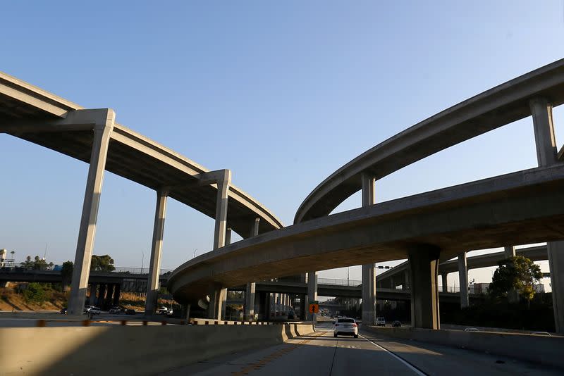 FILE PHOTO: Car travels in carpool lane in Los Angeles, California