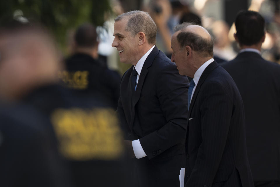 President Joe Biden's son Hunter Biden arrives for a court appearance, in Wilmington, Del, Tuesday, Oct. 3, 2023. (AP Photo/Matt Rourke)