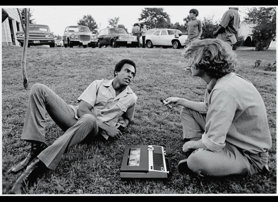 Black Panther Party co-founder Huey P. Newton (1942 - 1989) reclines on the grass as he answers questions from a Liberation News Service reporter on the campus of Yale University, New Haven, Connecticut, in April of 1970. (David Fenton, Getty Images)