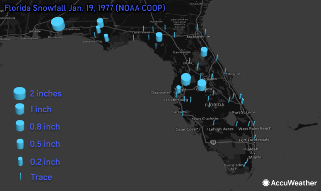 Florida Snow Jan. 19, 1977 Map