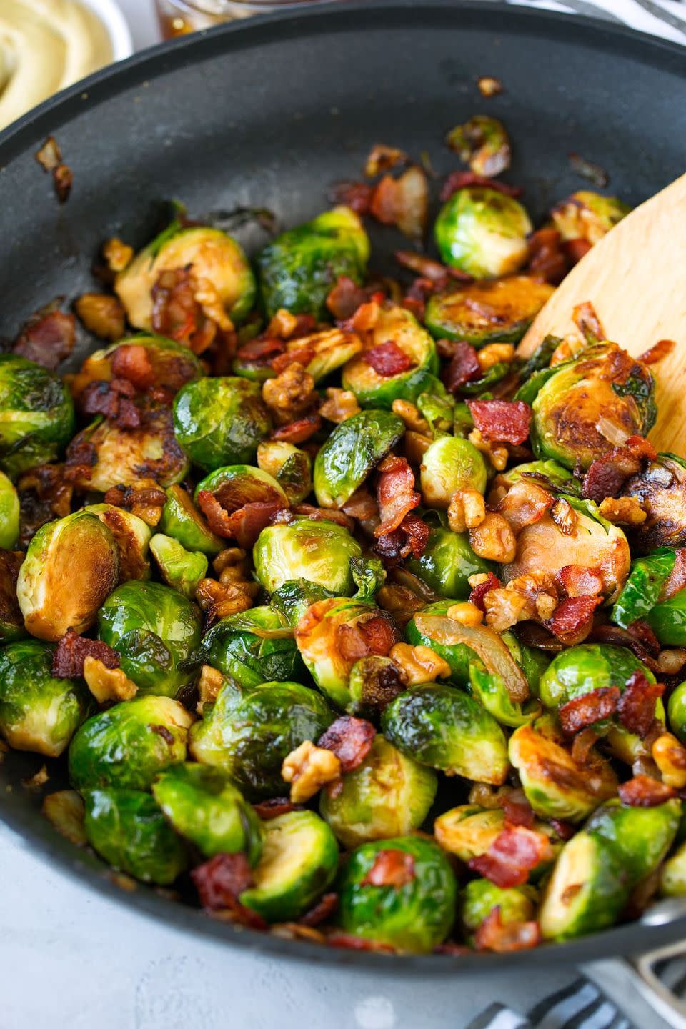 Sautéed Brussels Sprouts with Bacon and Walnuts